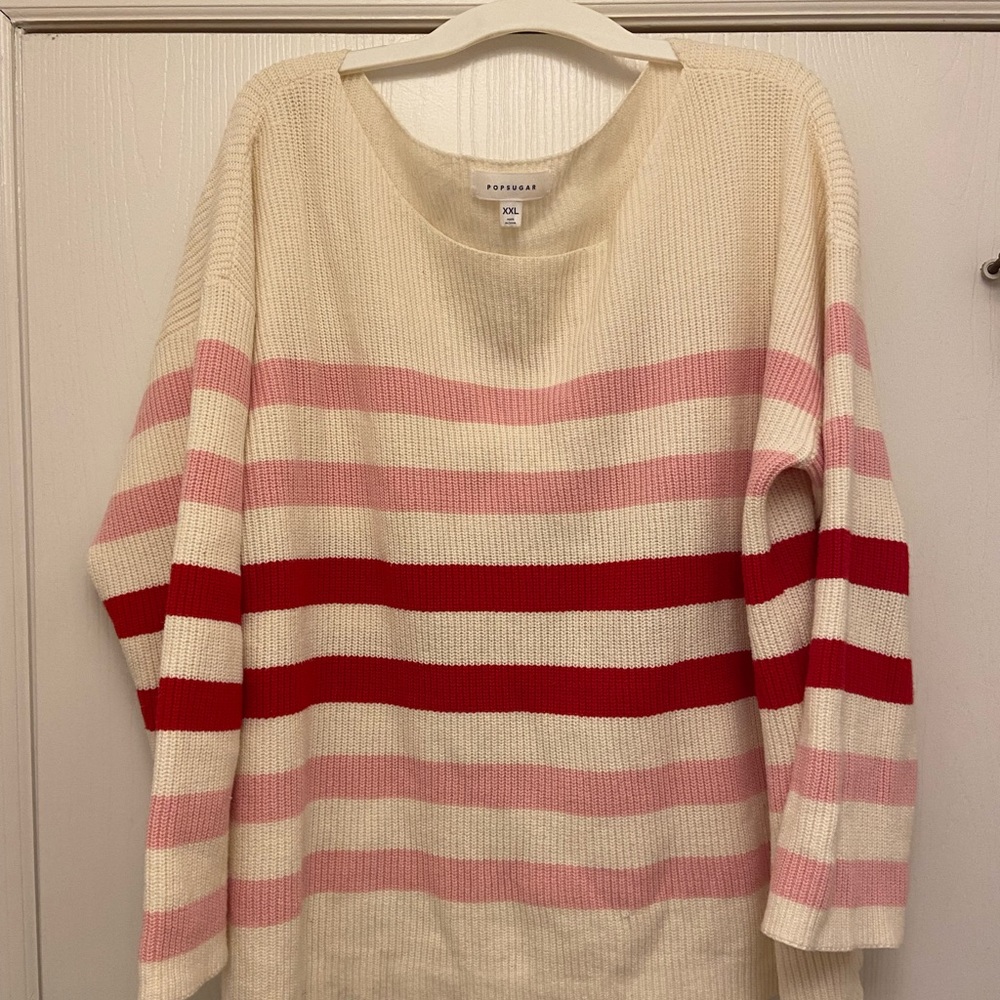 Pop Sugar Red and Pink Stripped Off Shoulder Sweater